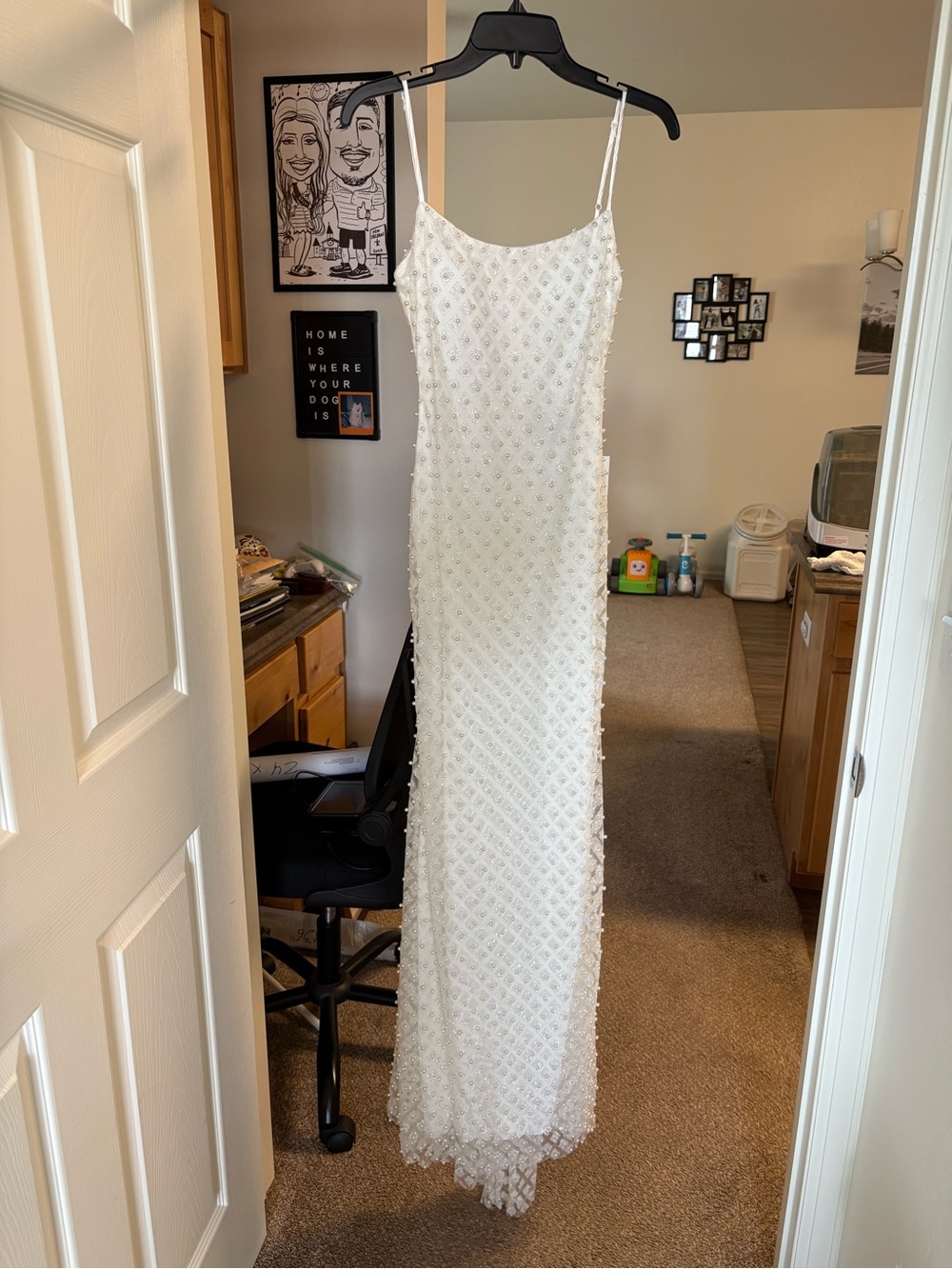 Elegant White Beaded Spaghetti-Strap Dress